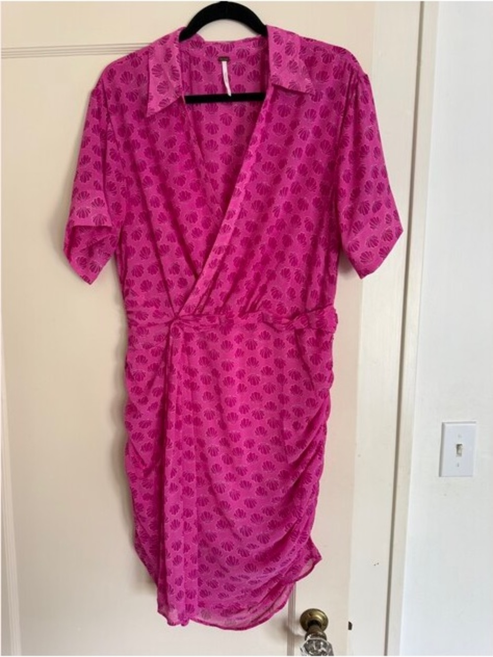Women's Pink Patterned Short-Sleeve Dress